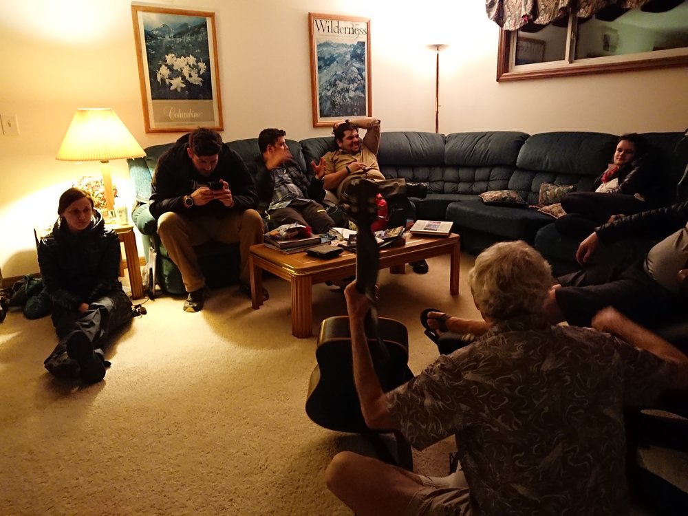 Evening social singing before hiker midnight