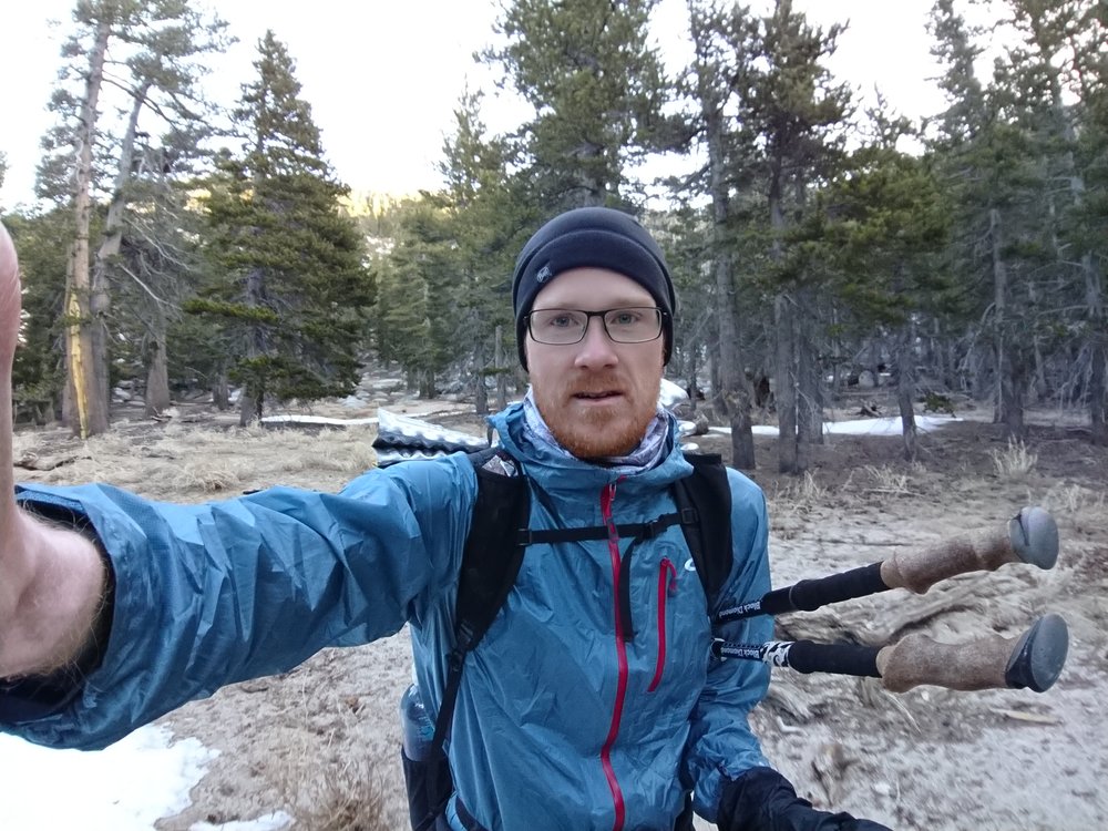 Hiking in the cold with most of my clothes on.