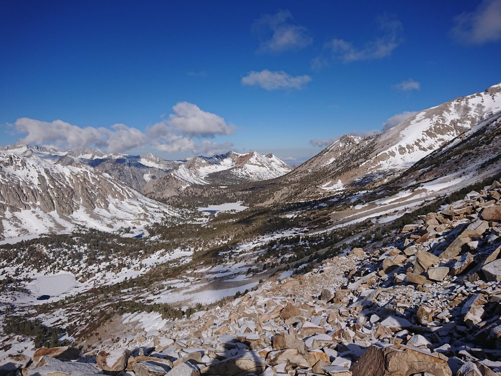 View from the top of Kearsarge Pass back towards the PCT