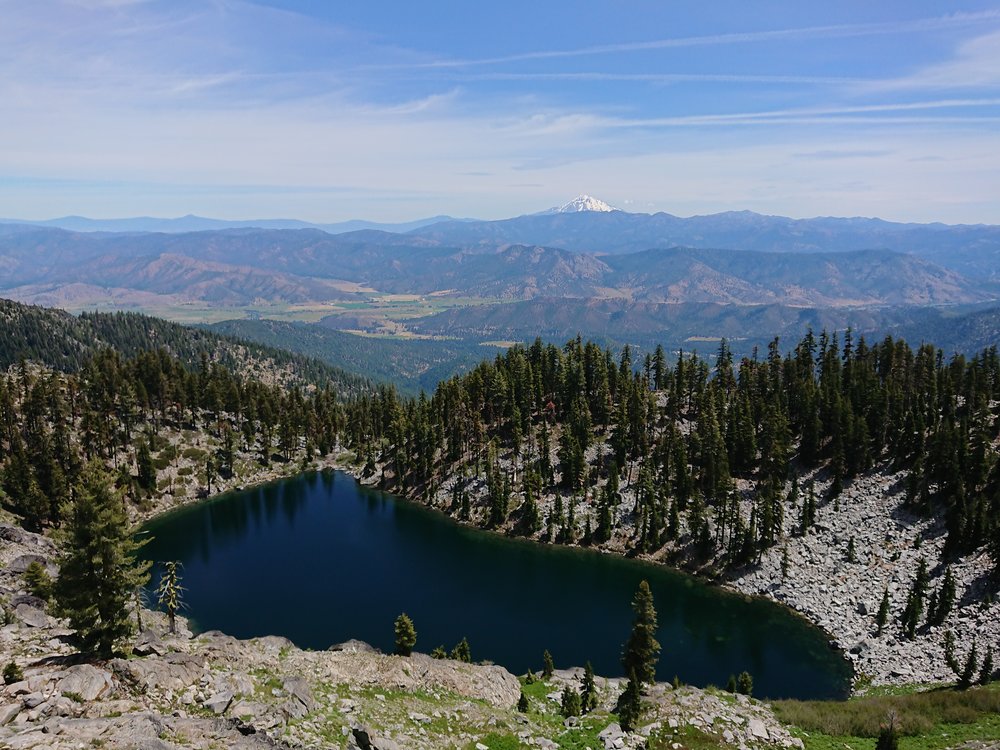 Mount Shasta makes for a nice background, this lake was visible from the highpoint before the descent to the road to Etna